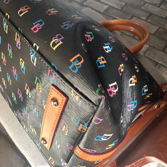 Dooney & Bourke Black Satchel Rainbow DB’s and Vacchetta Leather - Picture 6 of 16